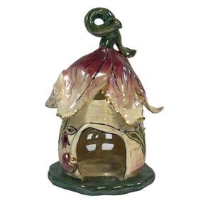 Blue Sky Clayworks Heather Goldminc Fairy Blossom Tealight Holder Birdhouse 5"